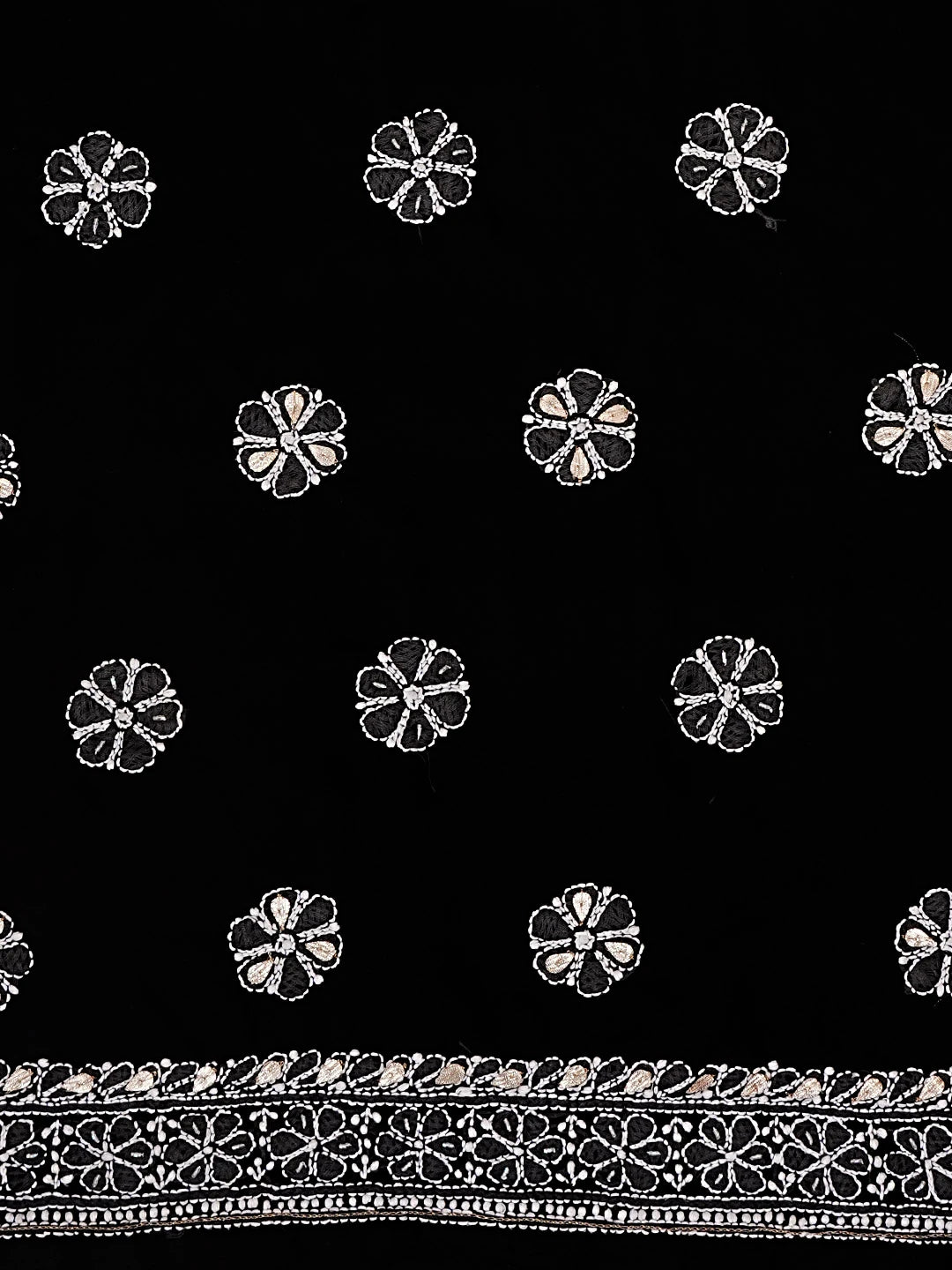 Ada Hand Embroidered Black Georgette Lucknowi Chikankari Unstitched Suit Piece With Zari Work 01A470604