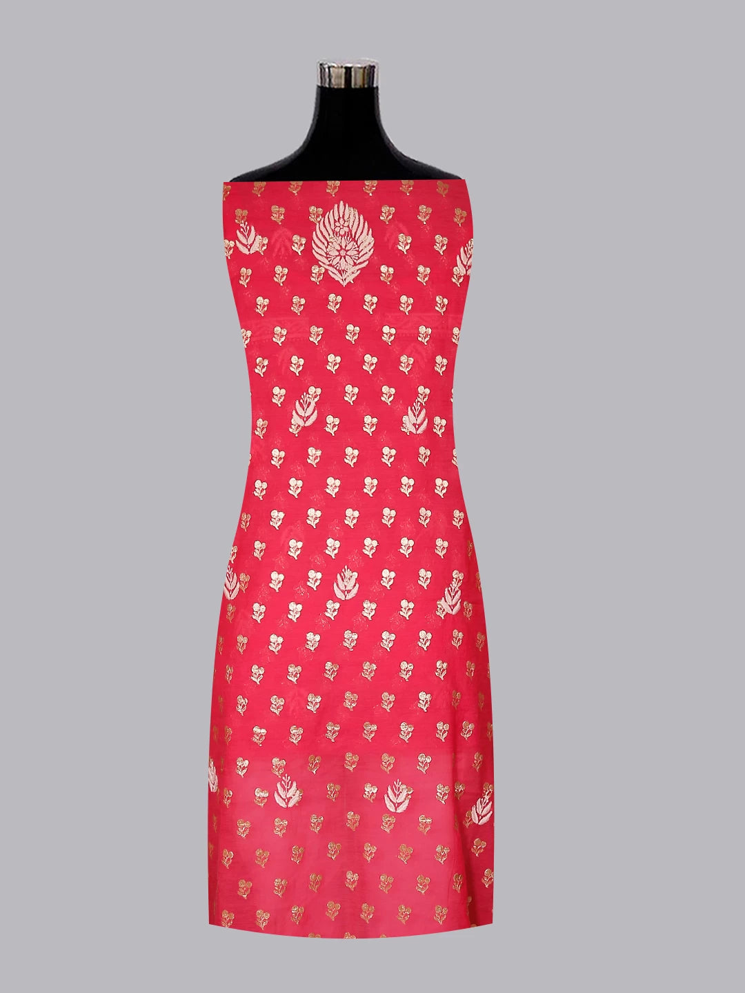 Ada Hand Embroidered Carrot Pink Chanderi Lucknowi Chikankari Unstitched Kurta Dupatta Set 01A511962