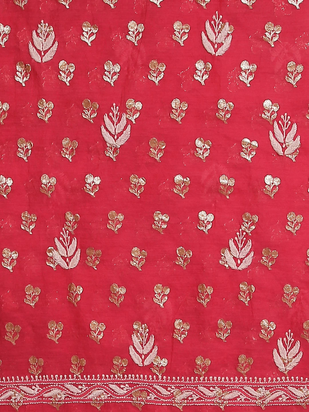 Ada Hand Embroidered Carrot Pink Chanderi Lucknowi Chikankari Unstitched Kurta Dupatta Set 01A511962