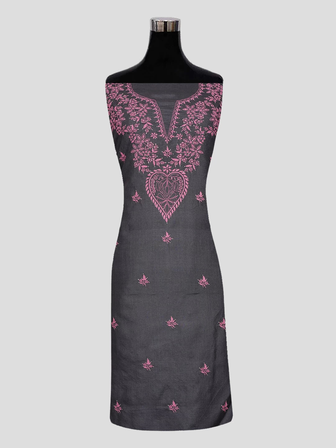 Ada Hand Embroidered Black Silk Lucknowi Chikankari Unstitched Suit Piece with Muqaish Work 01A338932