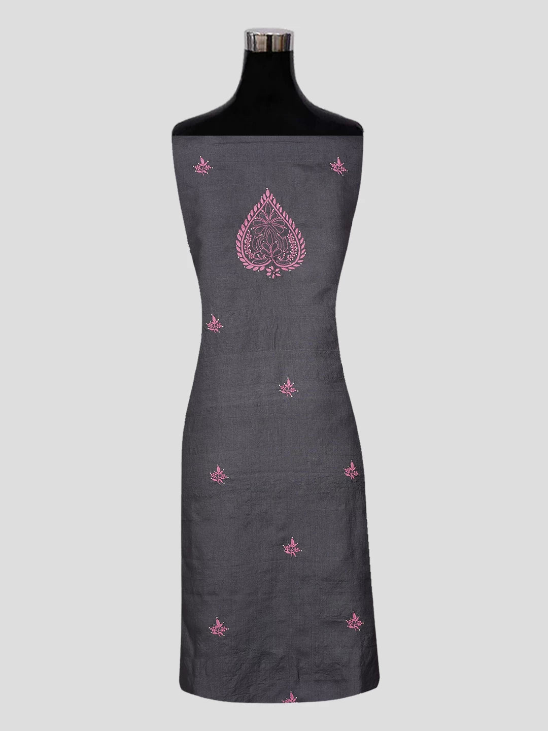 Ada Hand Embroidered Black Silk Lucknowi Chikankari Unstitched Suit Piece with Muqaish Work 01A338932
