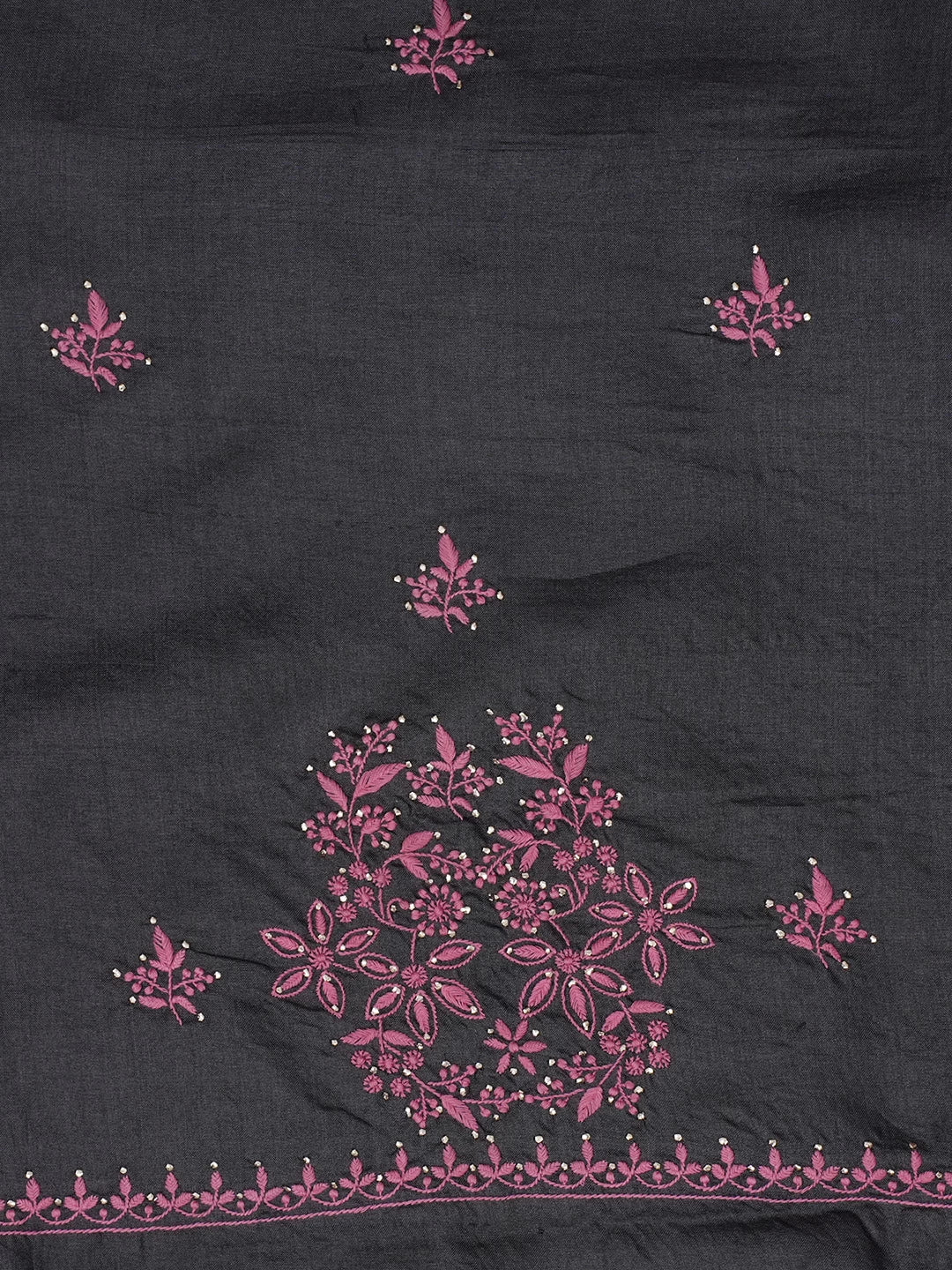 Ada Hand Embroidered Black Silk Lucknowi Chikankari Unstitched Suit Piece with Muqaish Work 01A338932