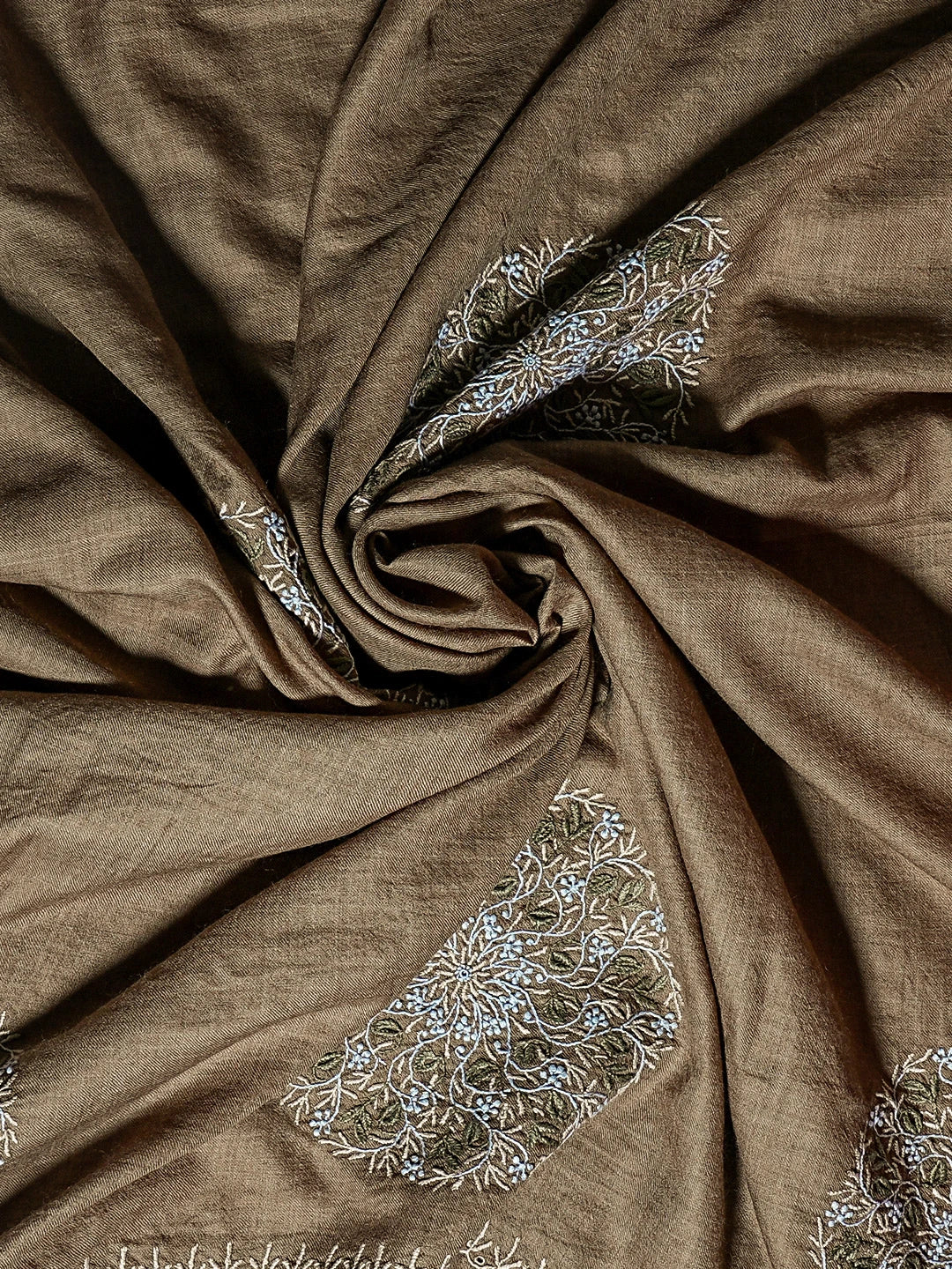 Ada Hand Embroidered Brown Pashmina Lucknowi Chikankari Shawl 01A536068