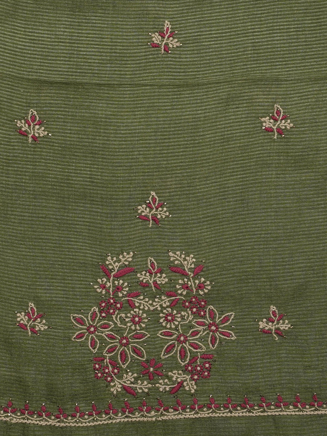 Ada Hand Embroidered Mehandi Green Silk Lucknowi Chikankari Unstitched Suit Piece With Muqaish Work 01A437469