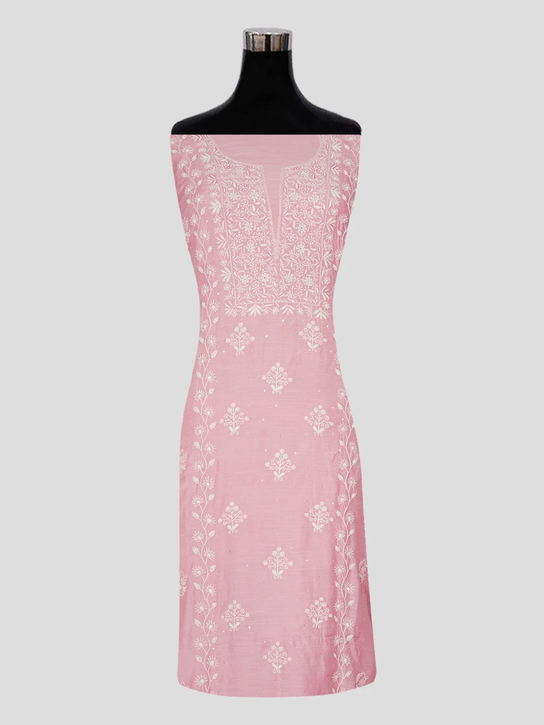 Ada Hand Embroidered Pink Muslin Lucknowi Chikankari Unstitched Suit Piece With Sequinned Work 01A488127
