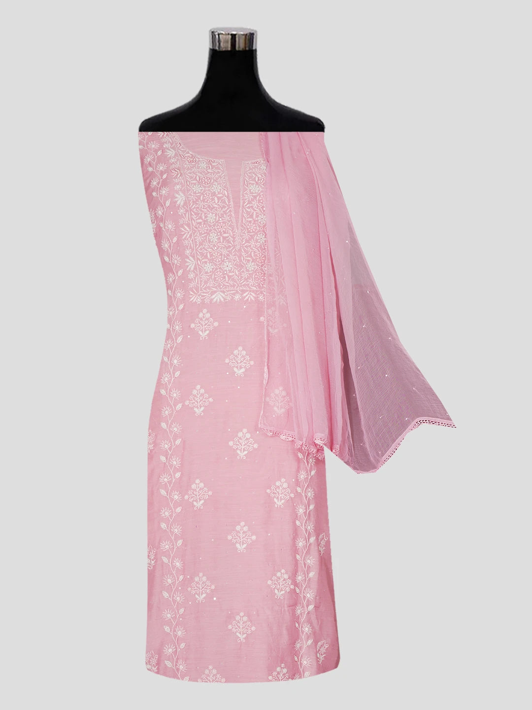 Ada Hand Embroidered Pink Muslin Lucknowi Chikankari Unstitched Suit Piece With Sequinned Work 01A488127