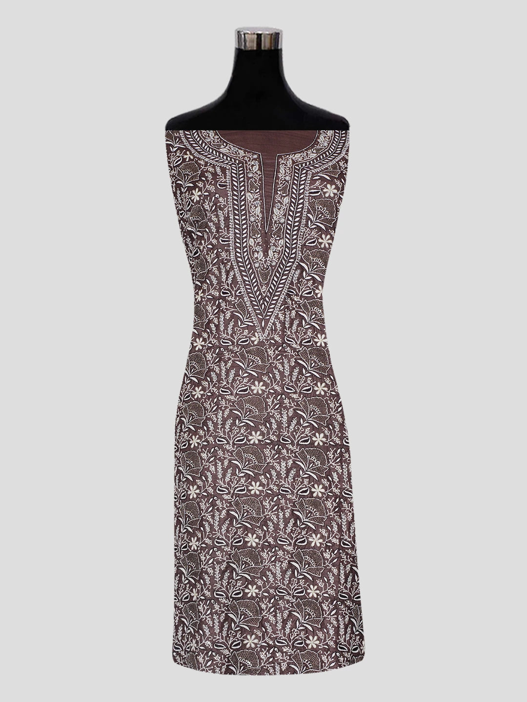 Ada Hand Embroidered Brown Tussar silk Lucknowi Chikankari Unstitched Suit Piece With Cutdana Work 01A339003