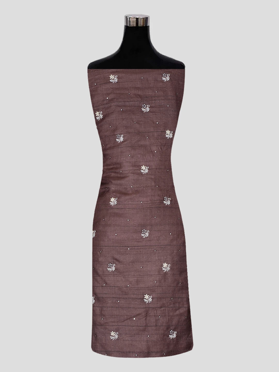Ada Hand Embroidered Brown Tussar silk Lucknowi Chikankari Unstitched Suit Piece With Cutdana Work 01A339003