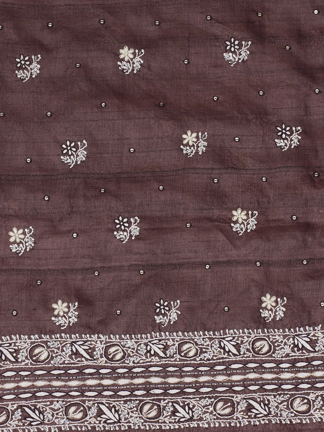 Ada Hand Embroidered Brown Tussar silk Lucknowi Chikankari Unstitched Suit Piece With Cutdana Work 01A339003