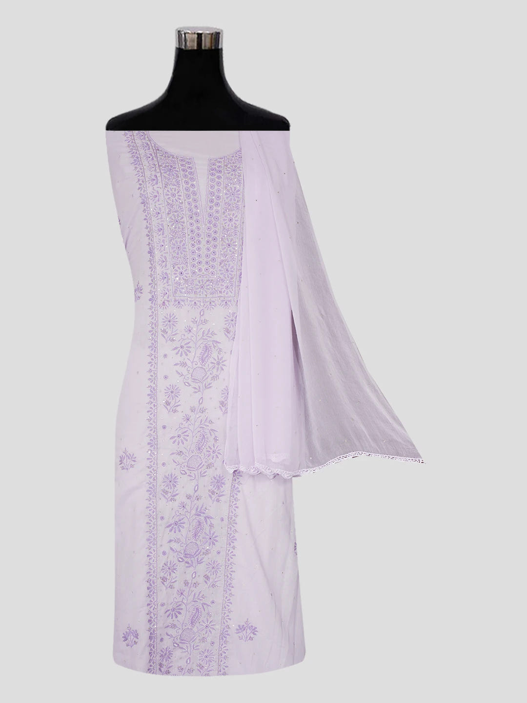 Ada Hand Embroidered Mauve Cotton Lucknowi Chikankari Unstitched Suit Piece with Sequinned Work 01A409530