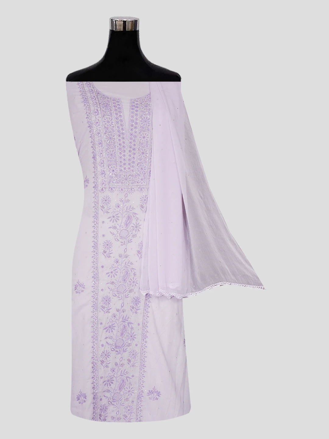 Ada Hand Embroidered Mauve Cotton Lucknowi Chikankari Unstitched Suit Piece with Sequinned Work 01A409530