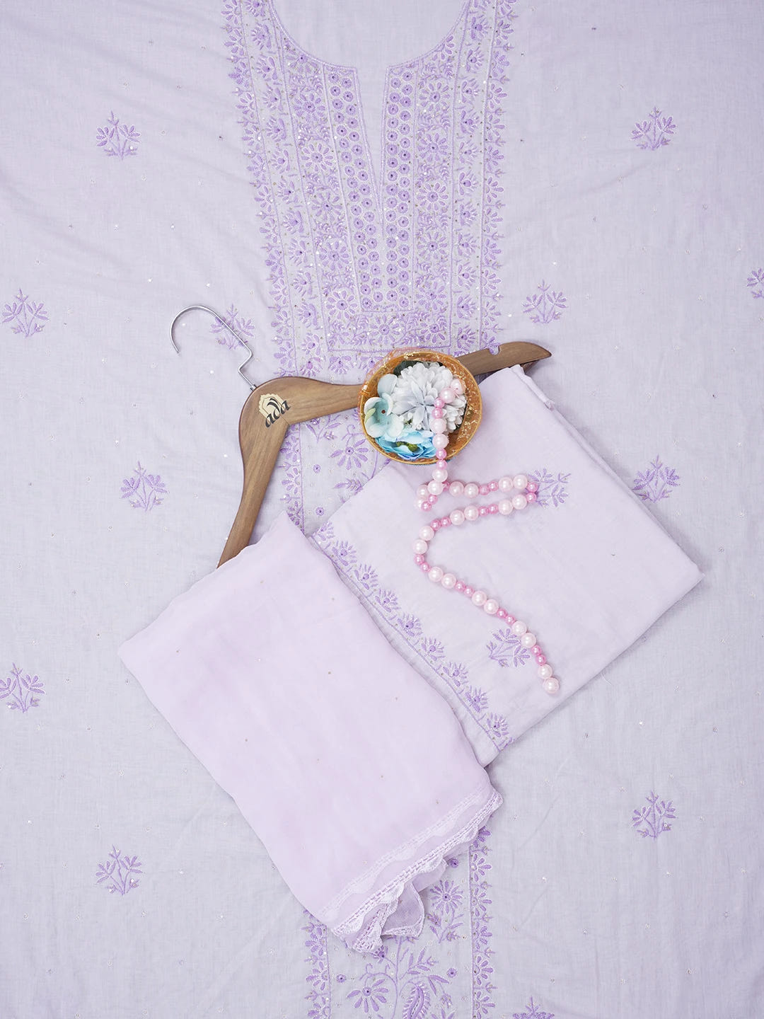 Ada Hand Embroidered Mauve Cotton Lucknowi Chikankari Unstitched Suit Piece with Sequinned Work 01A409530