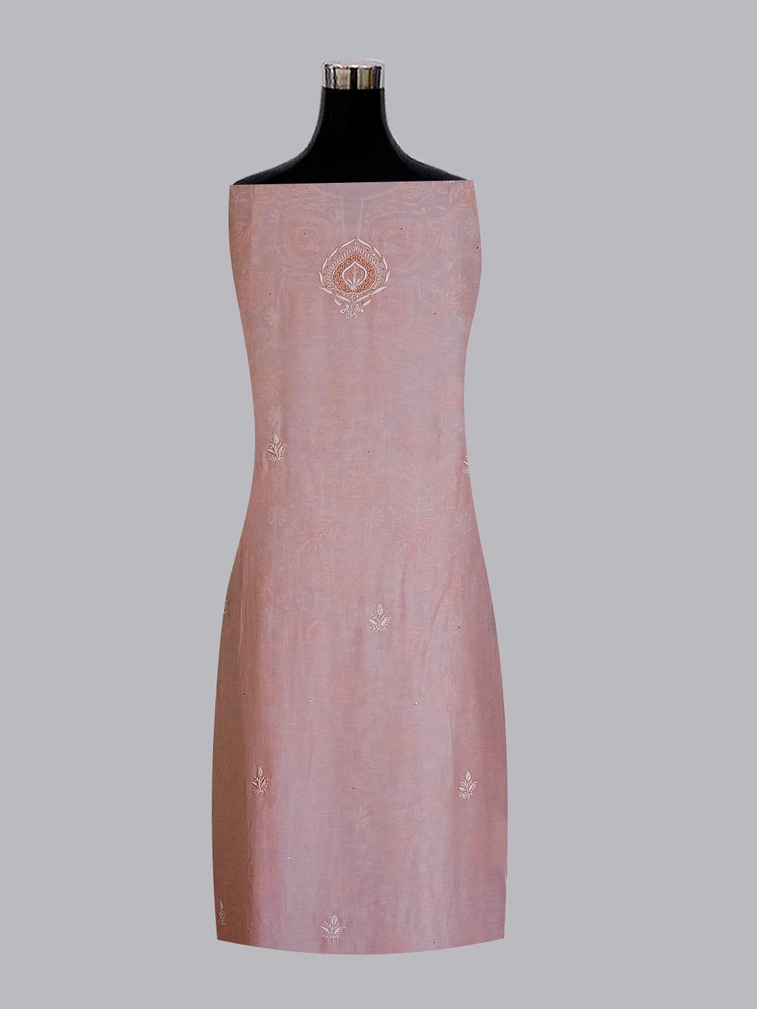 Ada Hand Embroidered Peach Muslin Lucknowi Chikankari Unstitched Kurta Dupatta Set With Pearl Work 01A512293