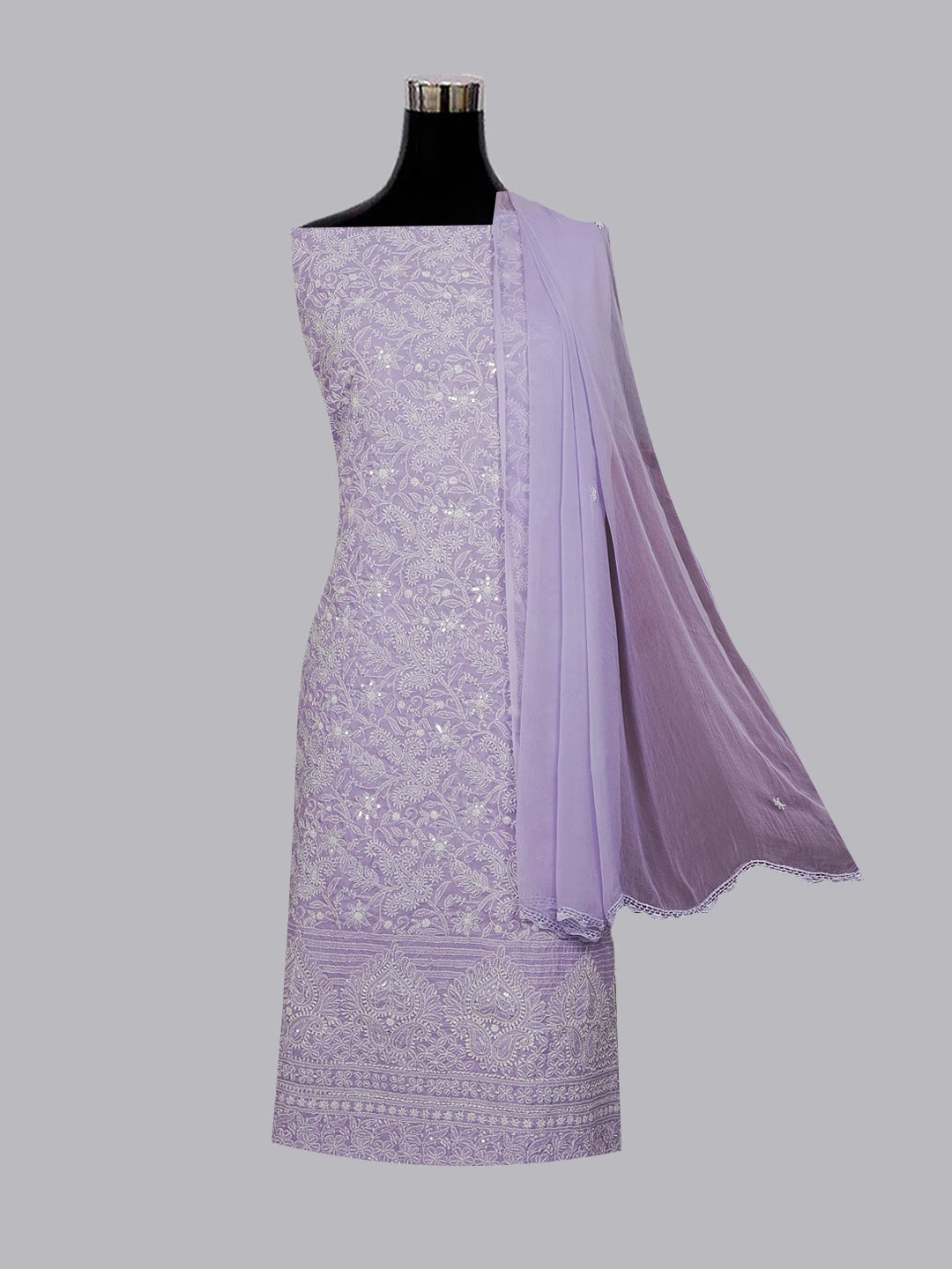 Ada Hand Embroidered Mauve  Cotton Lucknowi Chikankari Unstitched Suit Piece 01A513678