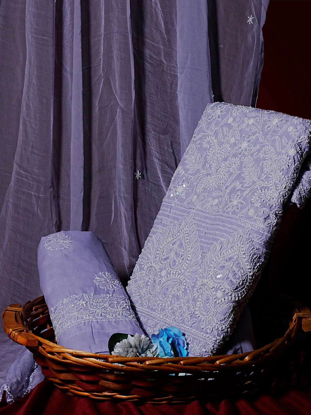 Ada Hand Embroidered Mauve  Cotton Lucknowi Chikankari Unstitched Suit Piece 01A513678