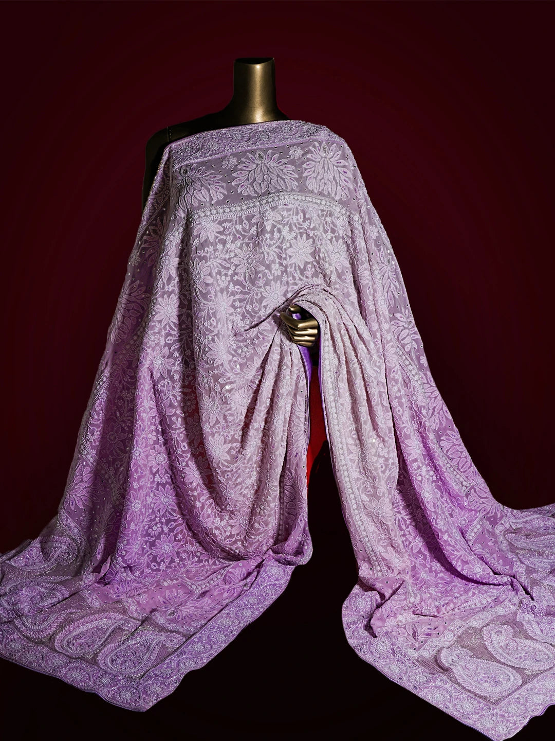 Ada Hand Embroidered Opera Mauve  Pure Georgette Lucknowi Chikankari Dupatta With Cutdana Work 01A77782