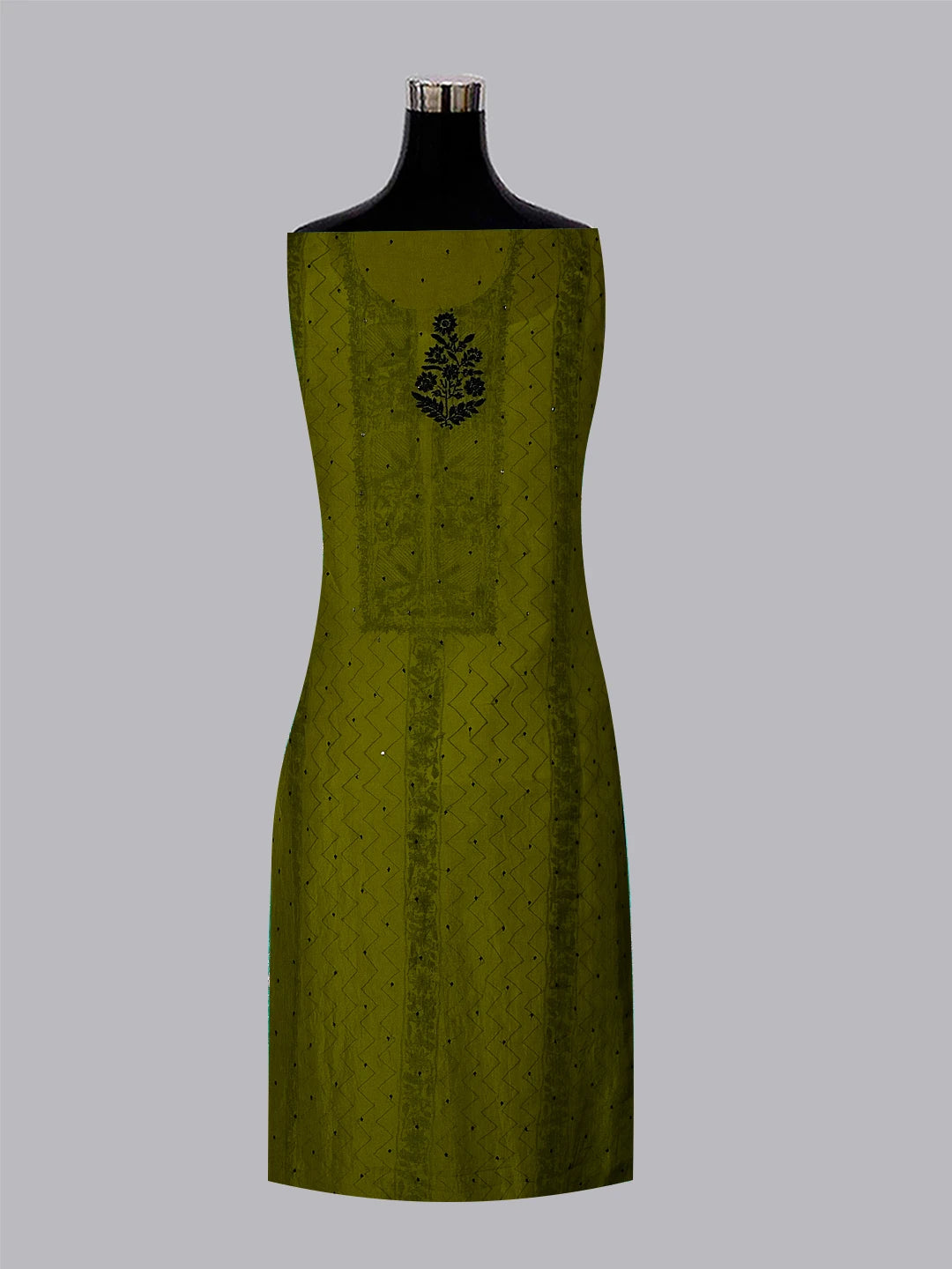 Ada Hand Embroidered Mehendi Green Organza Lucknowi Chikankari Unstitched Kurta Dupatta Set With Cutdana Work  01A525736
