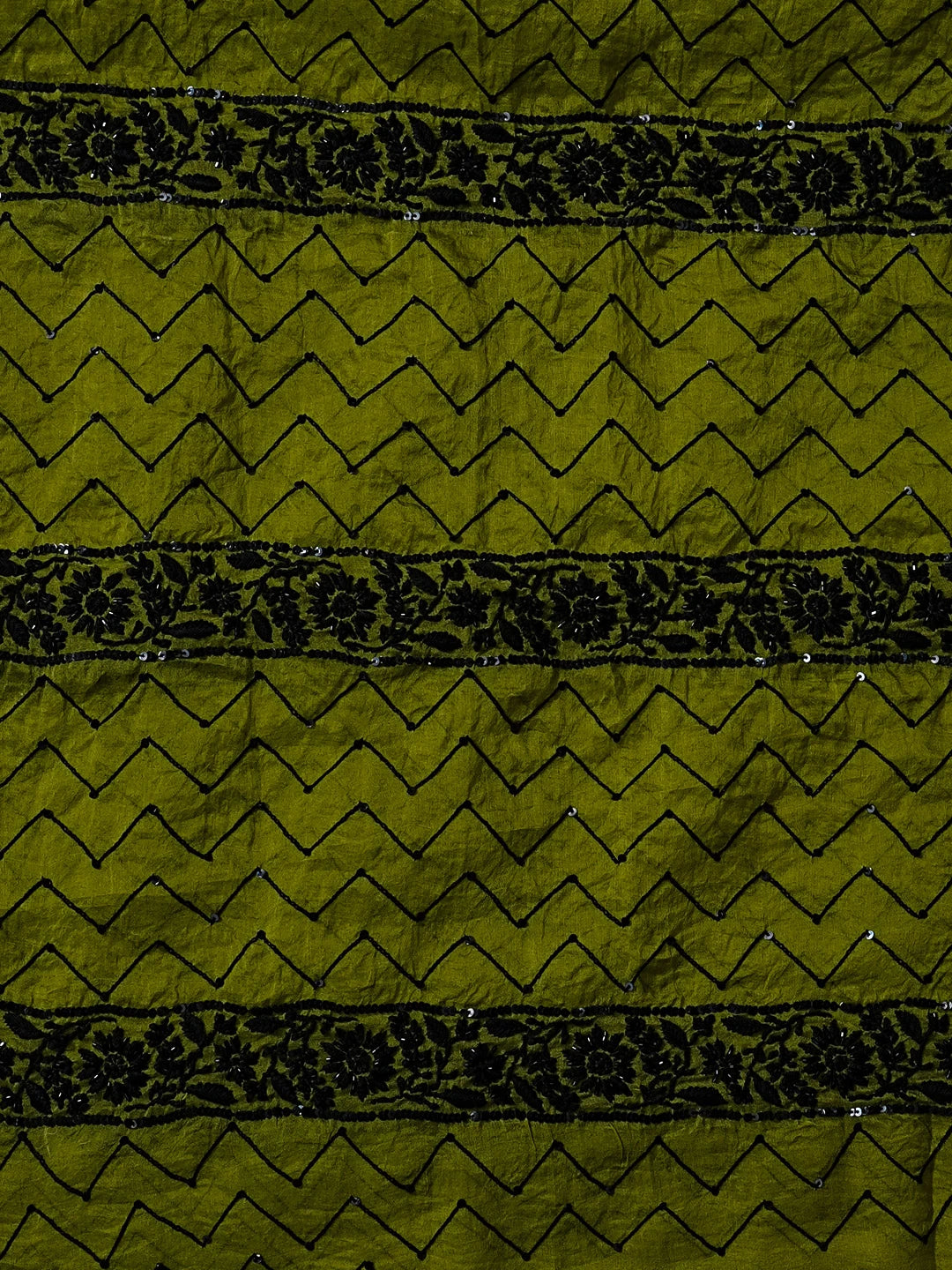 Ada Hand Embroidered Mehendi Green Organza Lucknowi Chikankari Unstitched Kurta Dupatta Set With Cutdana Work  01A525736