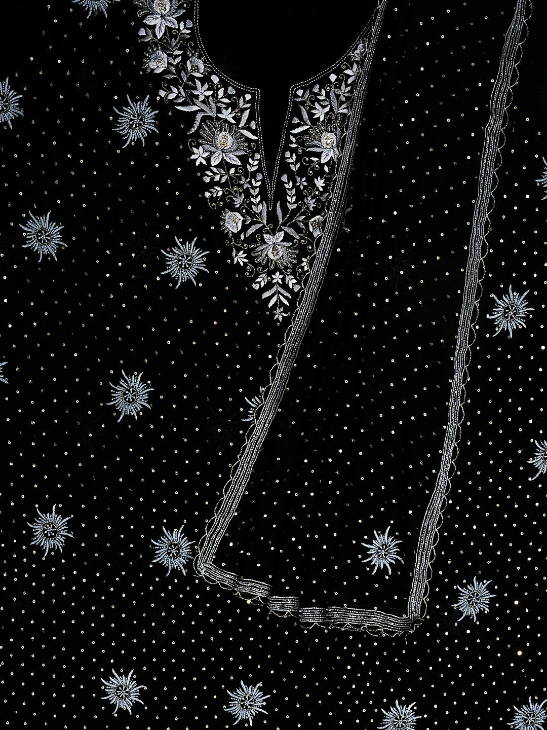 Ada Hand Embroidered Black Pure Georgette Lucknowi Chikankari Unstitched Kurta Dupatta Set With Sequinned Work 01A533910