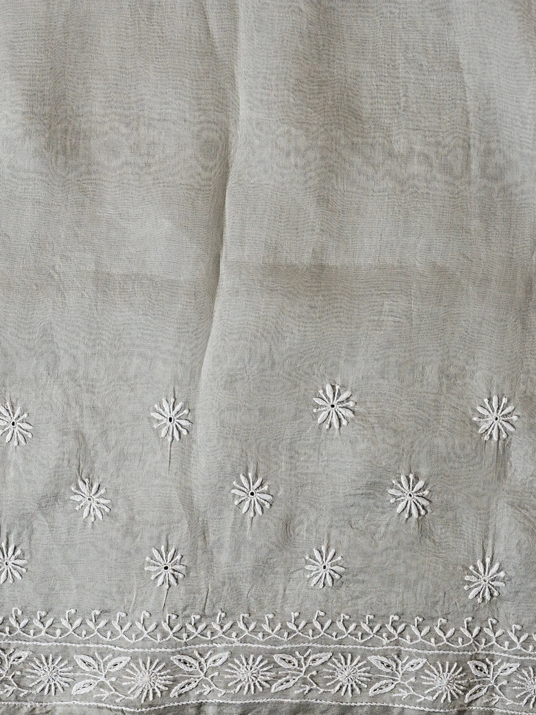 Ada Hand Embroidered Ivory Organza Lucknowi Chikankari Saree With Blouse 01A521393