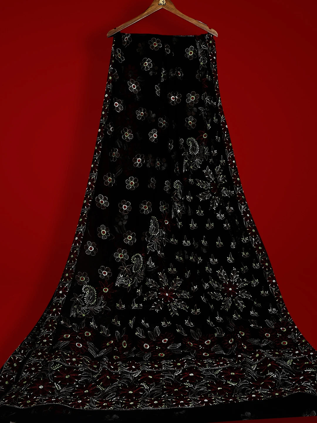Ada Hand Embroidered Black Faux Georgette Lucknowi Chikankari Saree and Blouse 01A538968