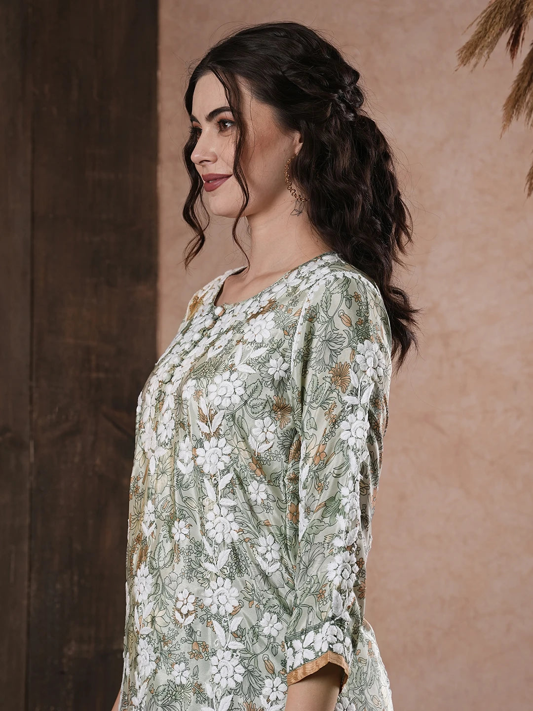 Ada Hand Embroidered Pista Green Crepe Lucknowi Chikankari Co-Ord Set A811254