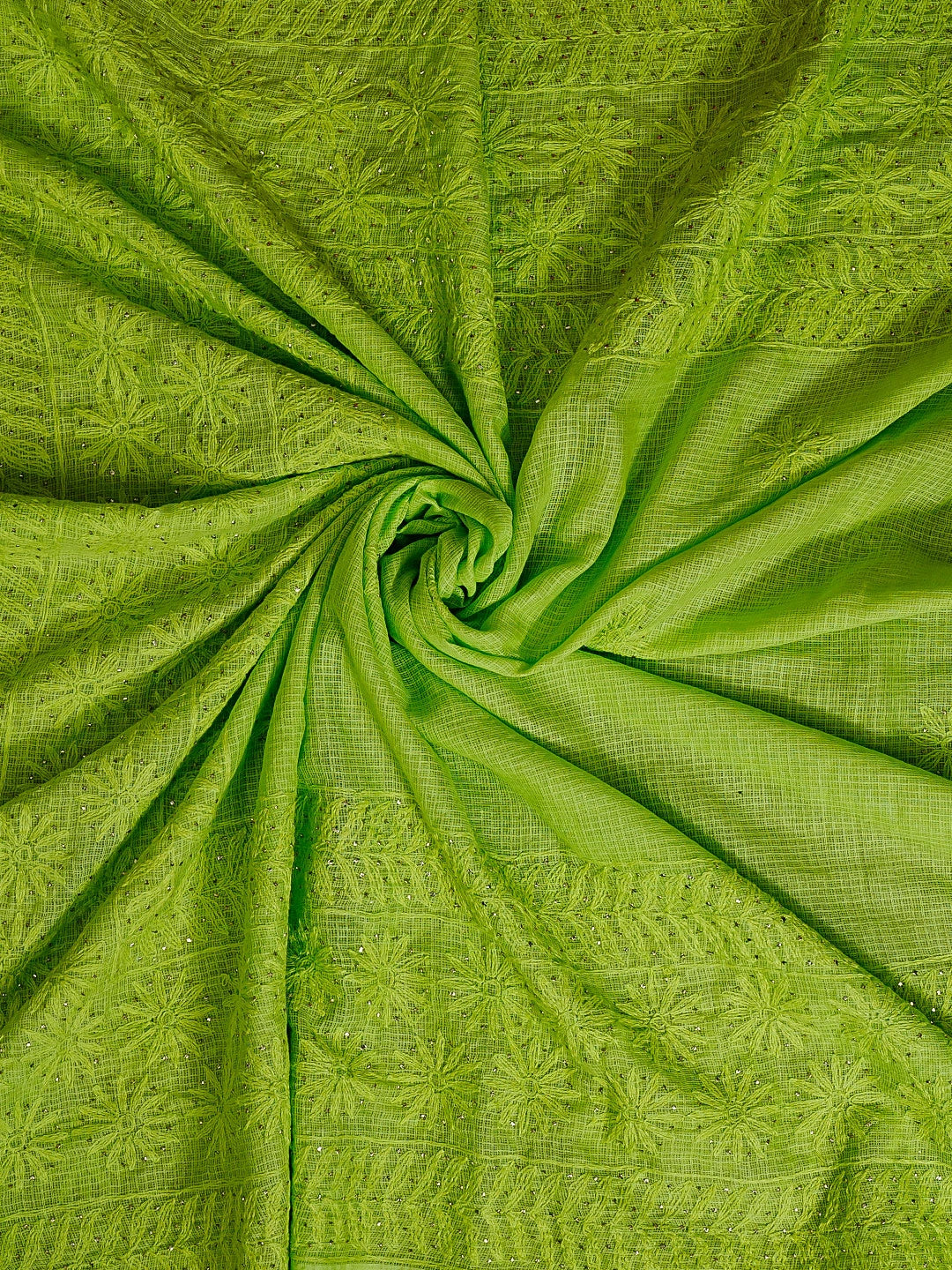 Ada Hand Embroidered Parrot Green Kota  Lucknowi Chikankari Dupatta With Muqaish Work 01A341899