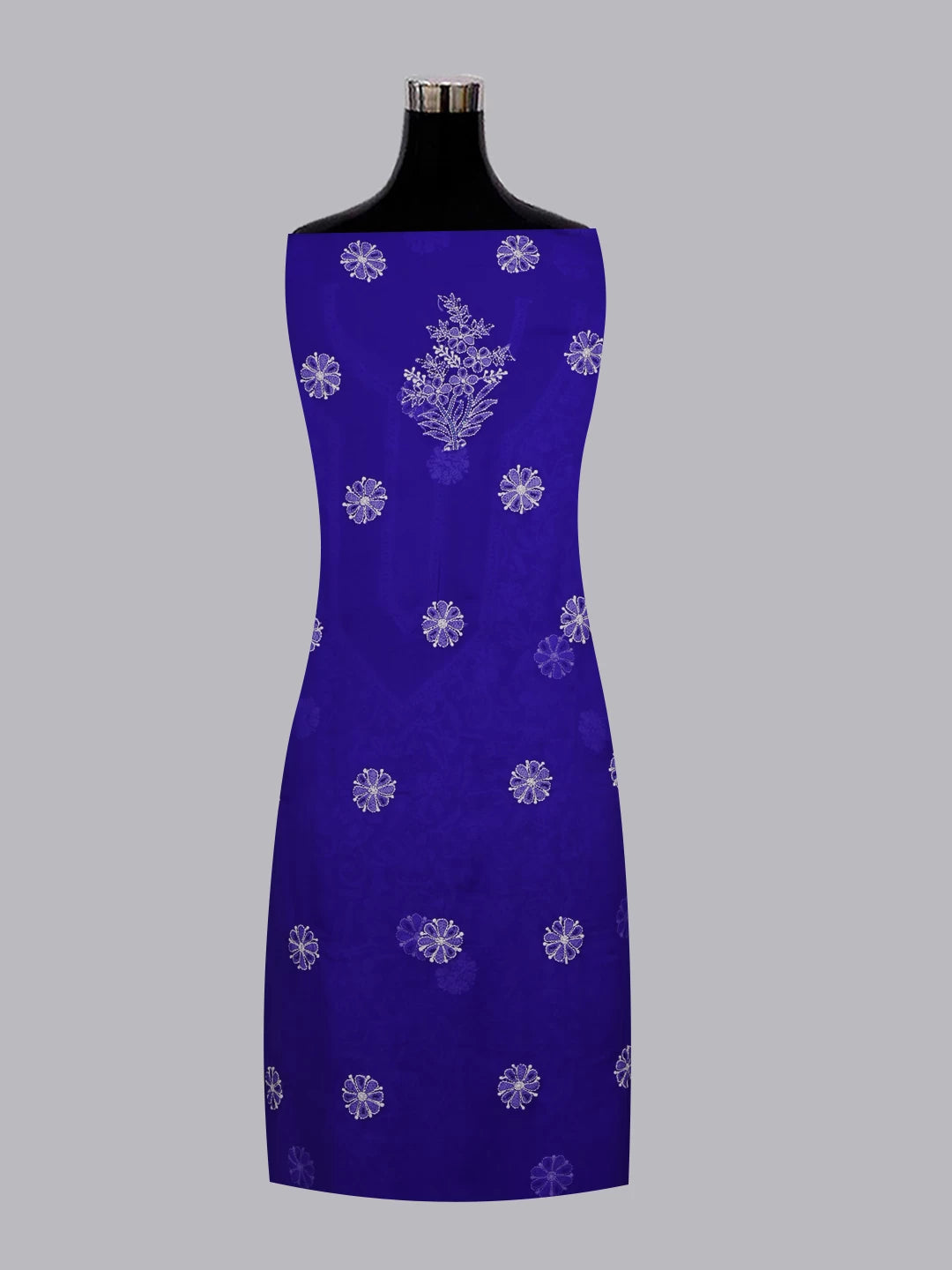 Ada Hand Embroidered Royal Blue Georgette Lucknowi Chikankari Unstitched Suit Piece With Pearl Work 01A530643