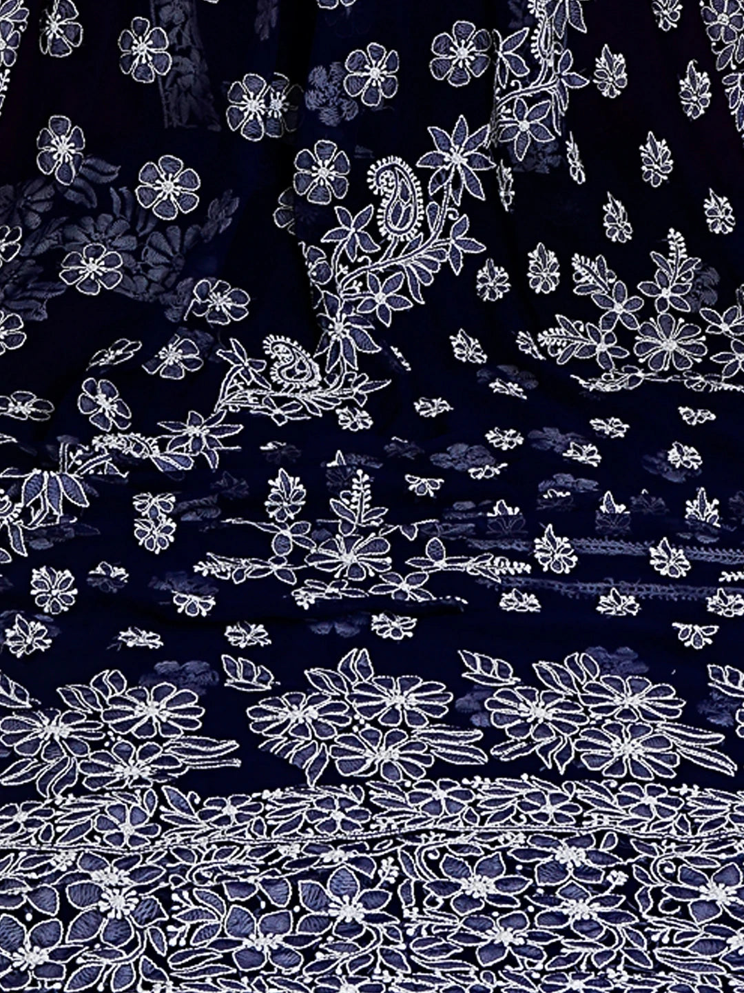Ada Hand Embroidered Navy Blue Georgette Lucknowi Chikankari Saree With Blouse 01A539029