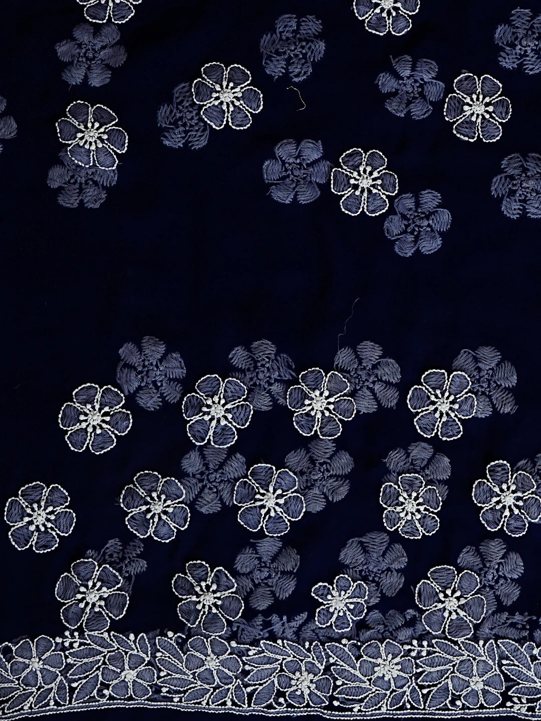 Ada Hand Embroidered Navy Blue Georgette Lucknowi Chikankari Saree With Blouse 01A539029