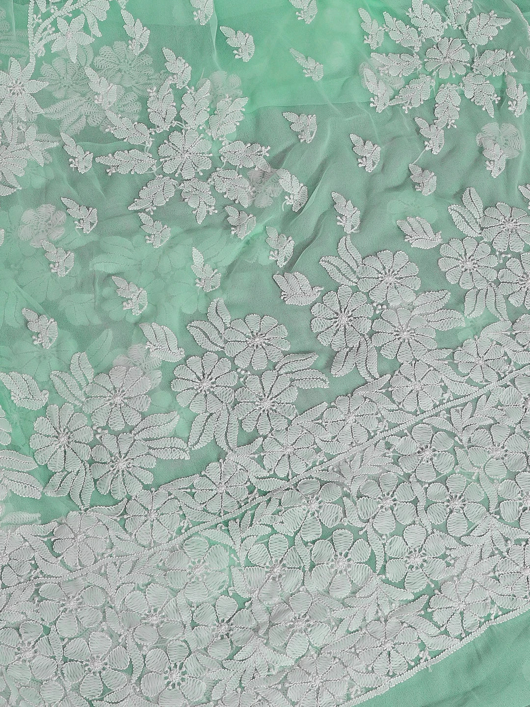 Ada Hand Embroidered Sea Green Georgette Lucknowi Chikankari Saree With Blouse 01A539015