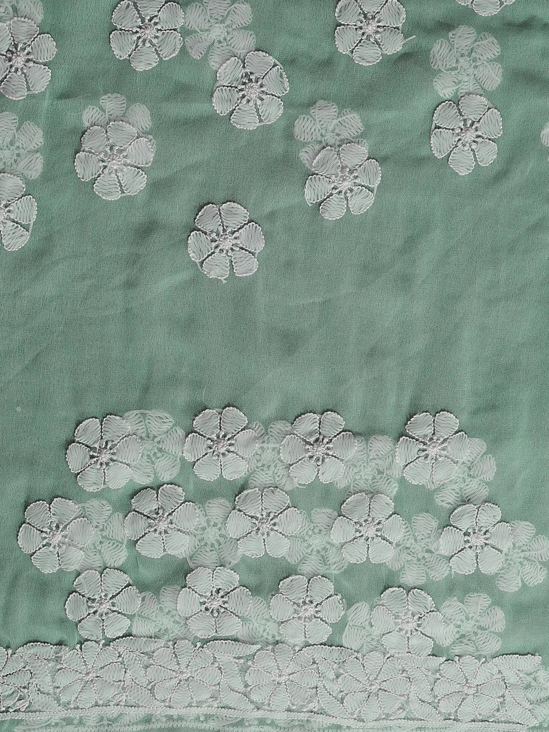 Ada Hand Embroidered Sea Green Georgette Lucknowi Chikankari Saree With Blouse 01A539015