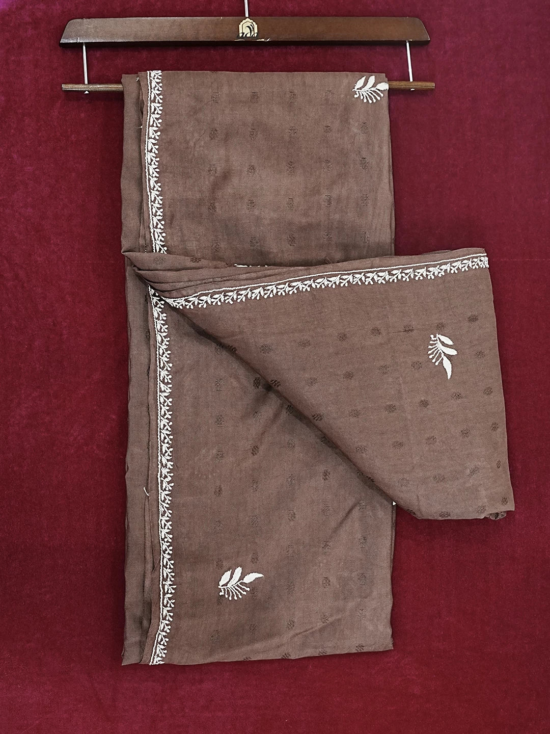 Ada Hand Embroidered chocolate Brown Silk Lucknowi Chikankari Saree With Blouse 01A376452