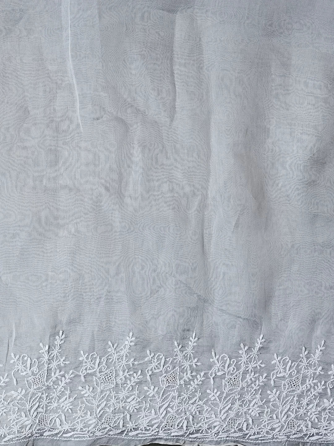 Ada Hand Embroidered Dove White Organza Lucknowi Chikankari Saree With Blouse 01A532258