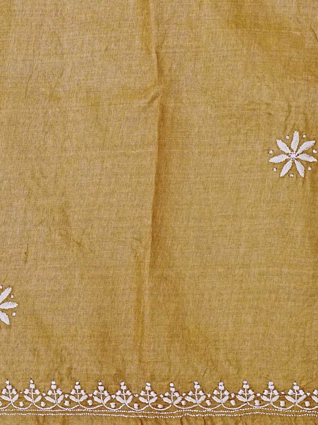 Ada Hand Embroidered Gold Mustard Silk Lucknowi Chikankari Saree/ Blouse With Muqaish Work 01A355099