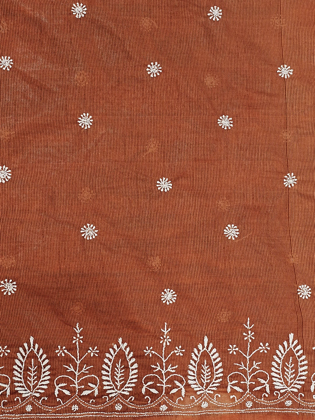 Ada Hand Embroidered Amber Rust Silk Lucknowi Chikankari Saree With Blouse 01A376436