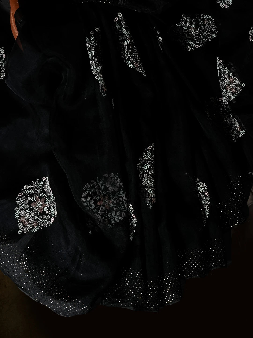 Ada Hand Embroidered Black Organza Lucknowi Chikankari Saree/Blouse with Muqaish Work 01A512136