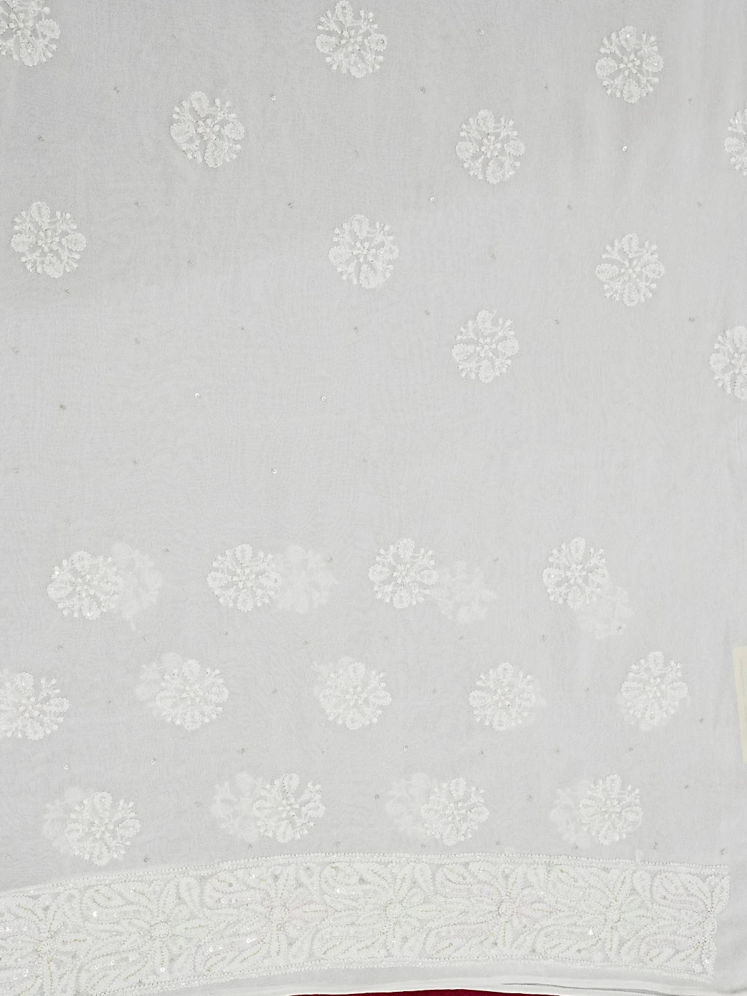 Ada Hand Embroidered White Pure Georgette Lucknowi Chikankari Saree/Blouse With Cutdana Work 01A512768