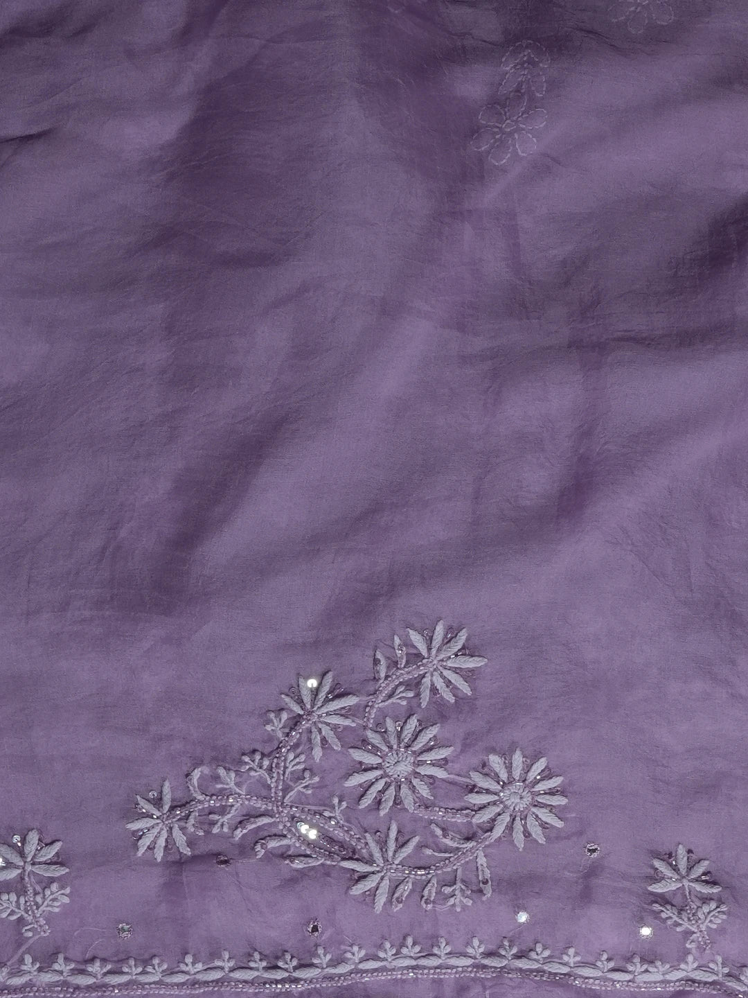 Ada Hand Embroidered Mauve Organza Lucknowi Chikankari Saree/Blouse with Mirror Work 01A521341