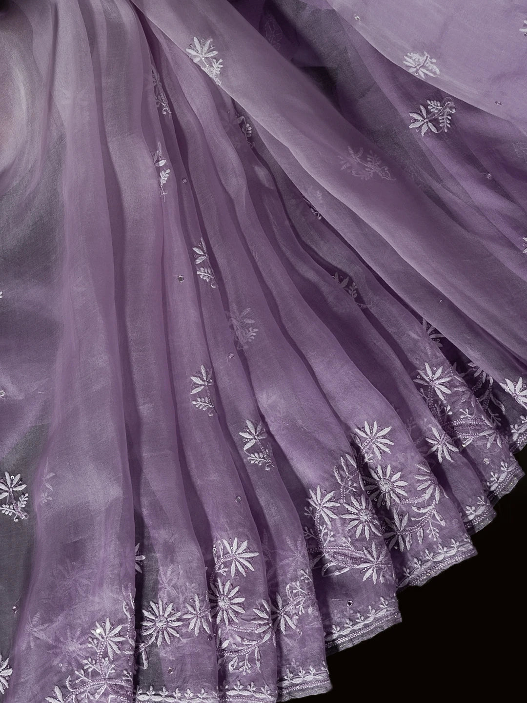 Ada Hand Embroidered Mauve Organza Lucknowi Chikankari Saree/Blouse with Mirror Work 01A521341