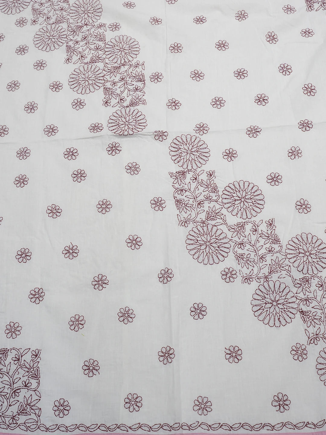 Ada Hand Embroidered White Cotton Lucknowi Chikankari Bed Sheet With Pillow And Cushion Cover Set 01A384222