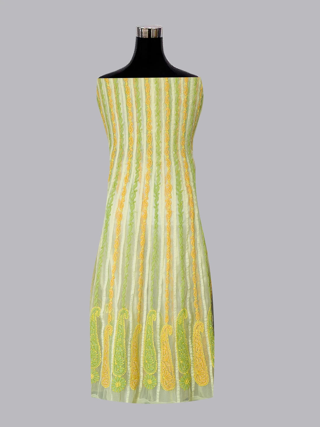 Ada Hand Embroidered Lemon Georgette Lucknowi Chikankari Unstitched Kurta Piece 01A7670
