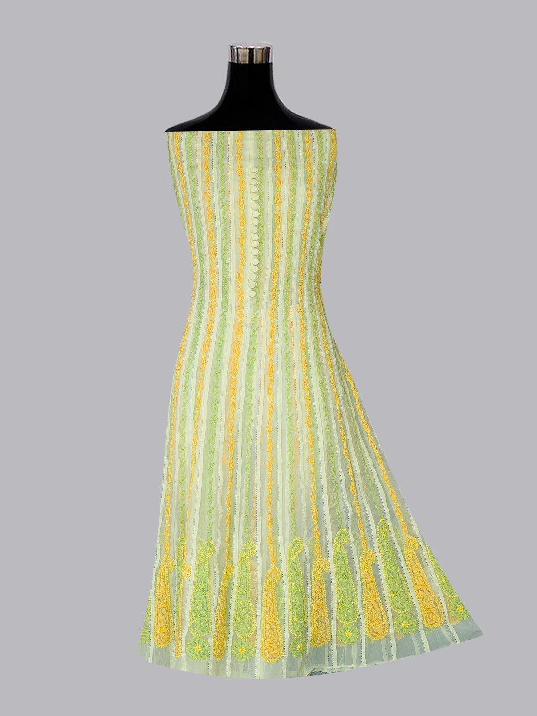Ada Hand Embroidered Lemon Georgette Lucknowi Chikankari Unstitched Kurta Piece 01A7670