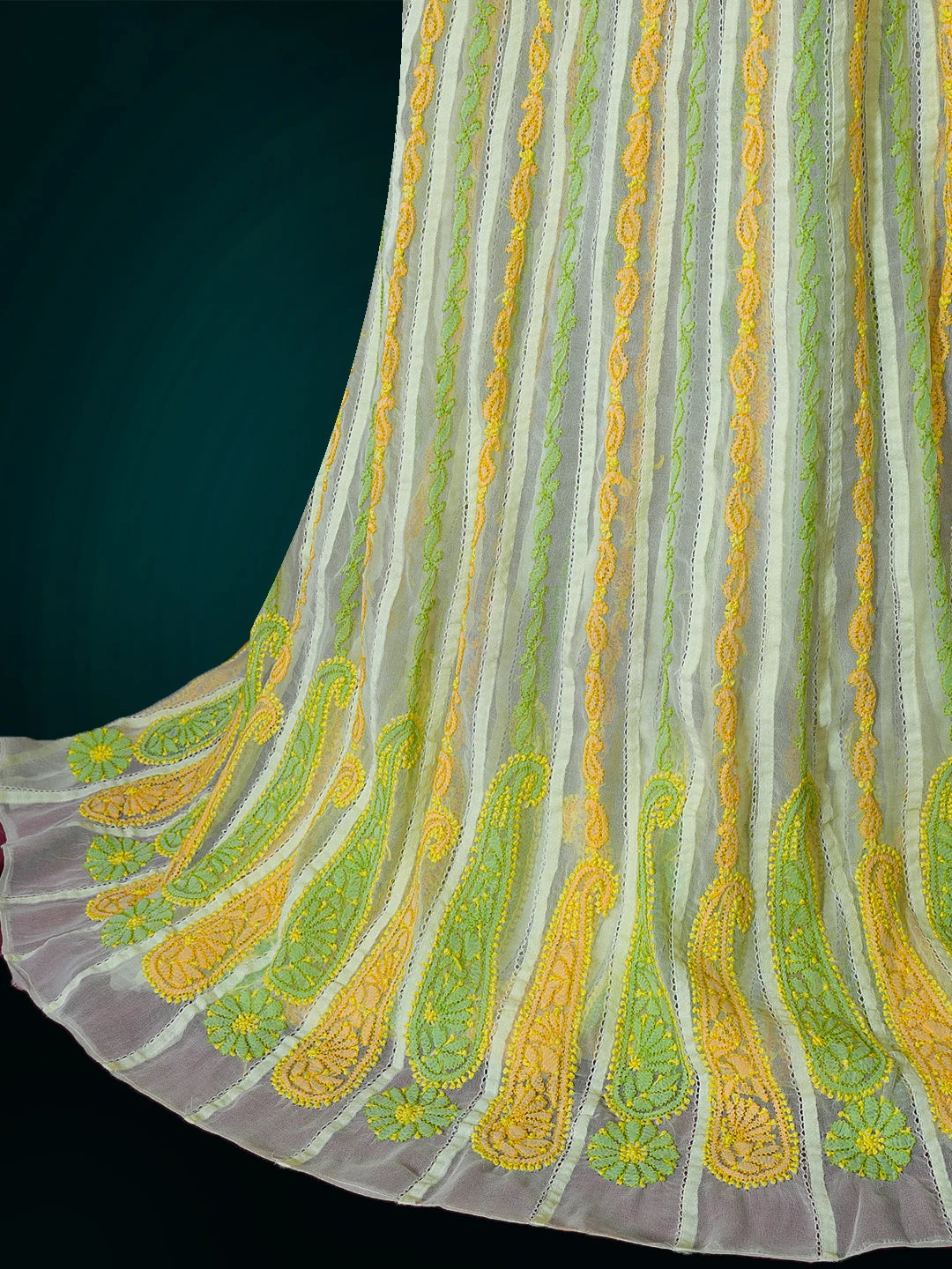 Ada Hand Embroidered Lemon Georgette Lucknowi Chikankari Unstitched Kurta Piece 01A7670