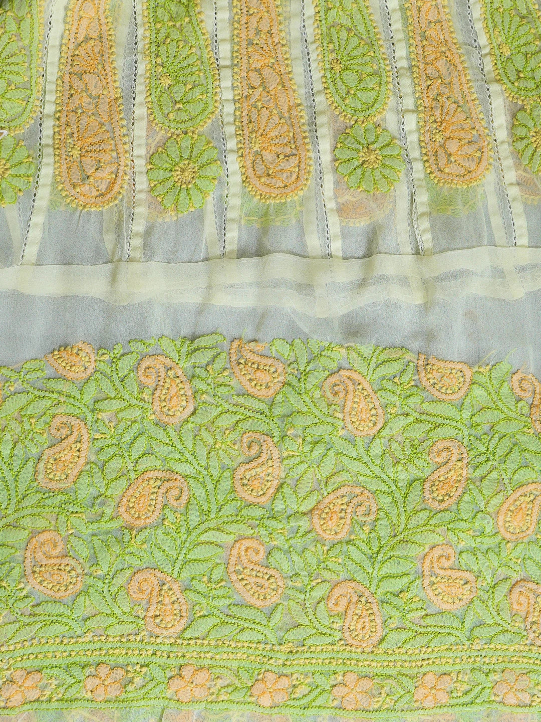 Ada Hand Embroidered Lemon Georgette Lucknowi Chikankari Unstitched Kurta Piece 01A7670