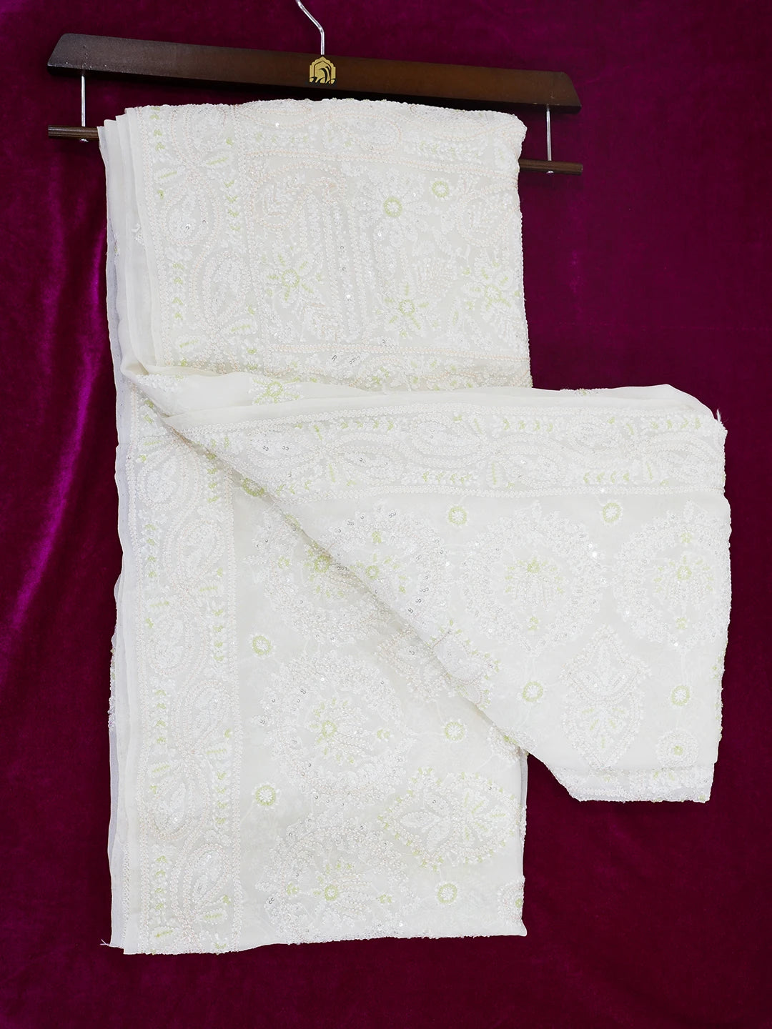 Ada Hand Embroidered White Pure Georgette Lucknowi Chikankari Saree/Blouse With Sequinned Work 01A513004