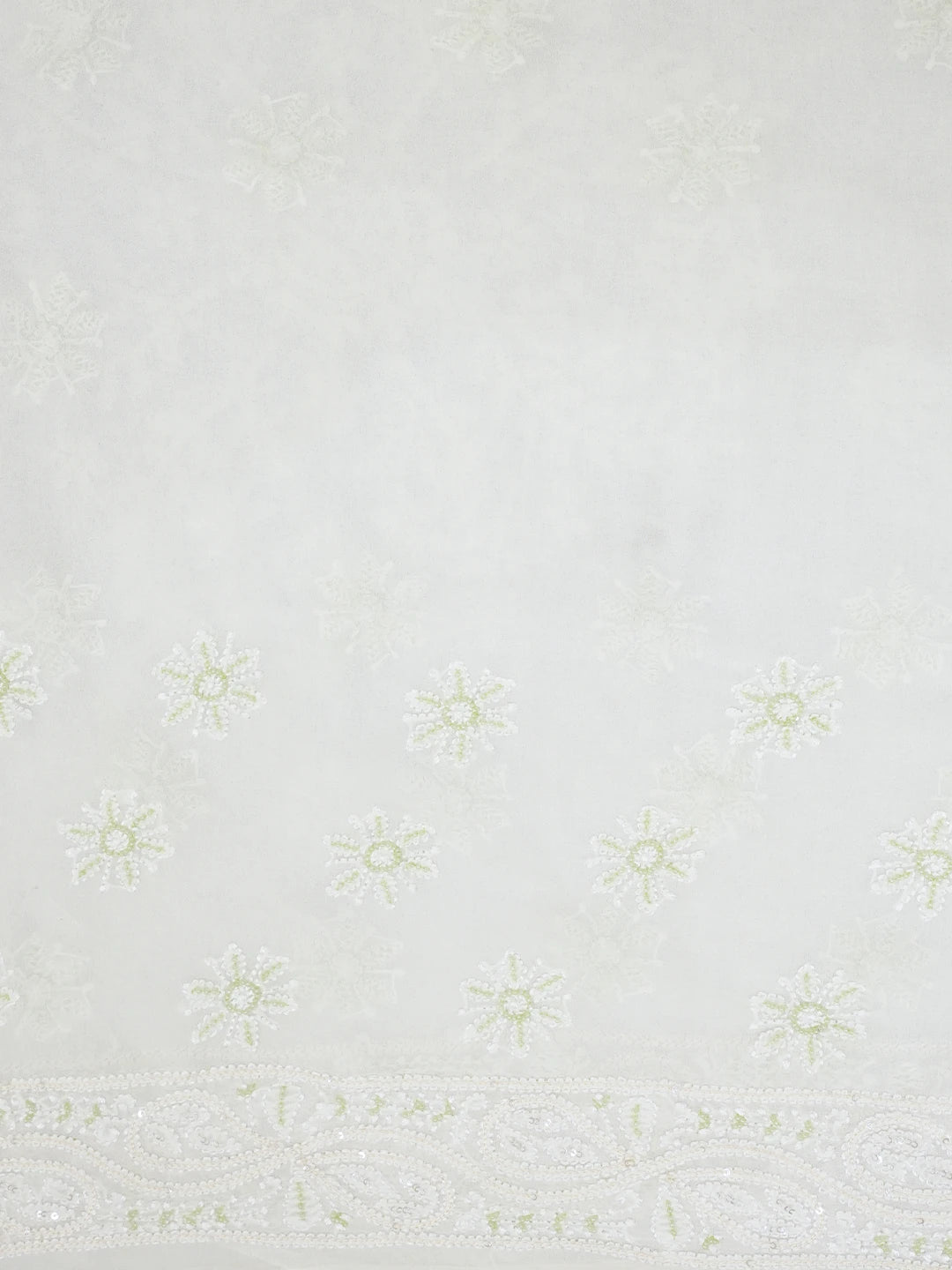 Ada Hand Embroidered White Pure Georgette Lucknowi Chikankari Saree/Blouse With Sequinned Work 01A513004