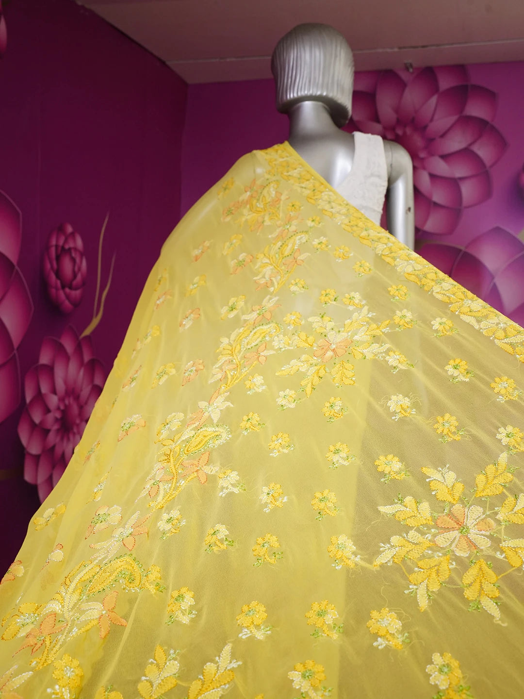 Ada Hand Embroidered Yellow Georgette Lucknowi Chikankari Saree and Blouse 01A538965