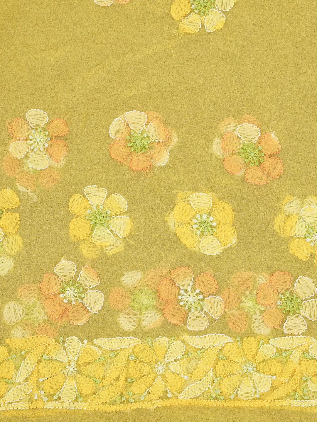 Ada Hand Embroidered Yellow Georgette Lucknowi Chikankari Saree and Blouse 01A538965