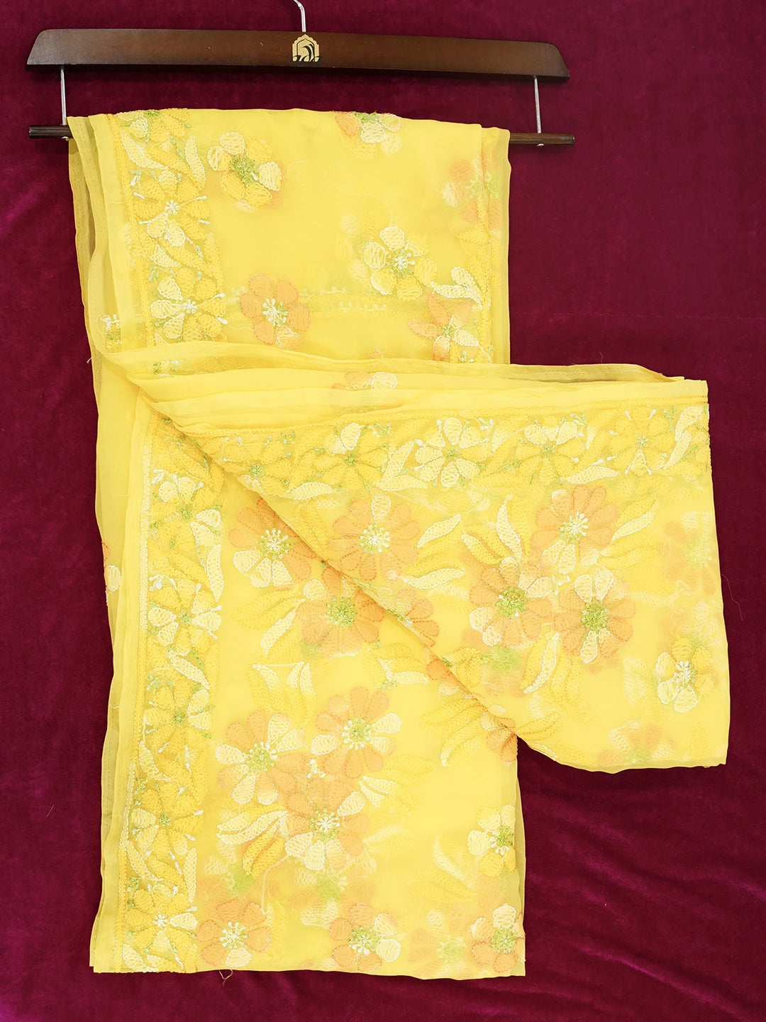 Ada Hand Embroidered Yellow Georgette Lucknowi Chikankari Saree and Blouse 01A538965